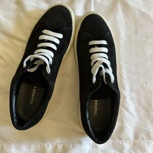 Tamara Mellon Black Suede Sneakers with White Laces